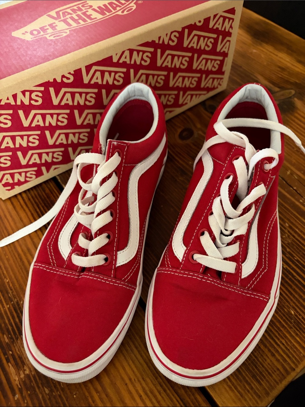 Vans Men’s Red and White Old Skool Canvas Sneakers